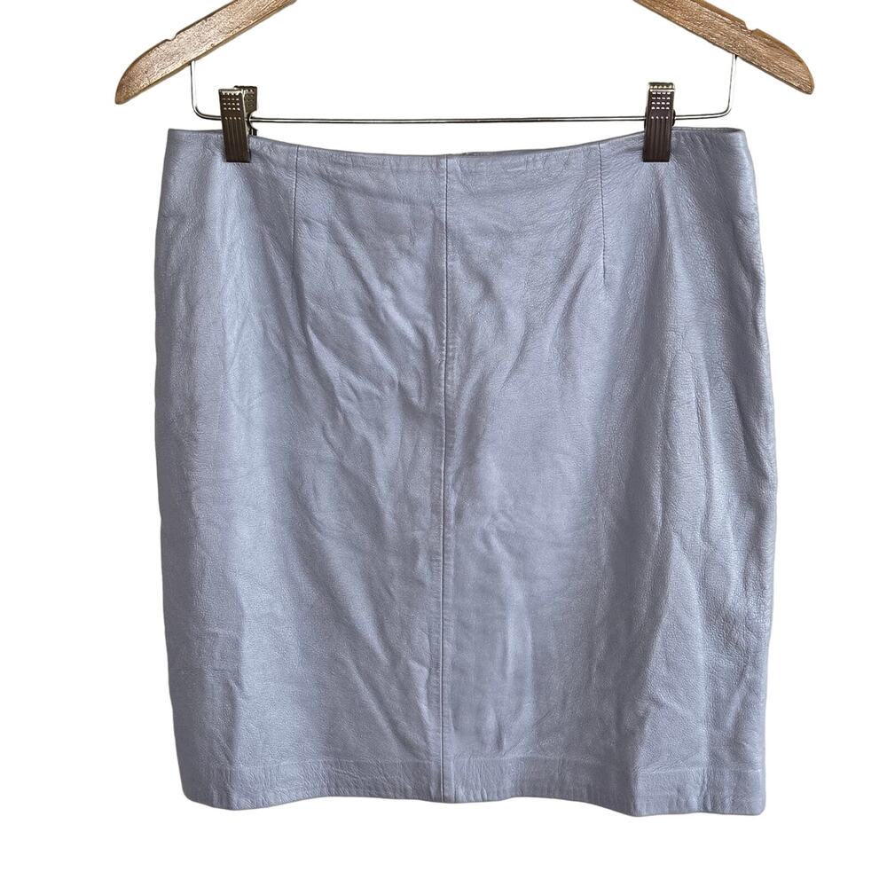 Vintage REAL Leather Lavender gray pearlescent skirt size 8